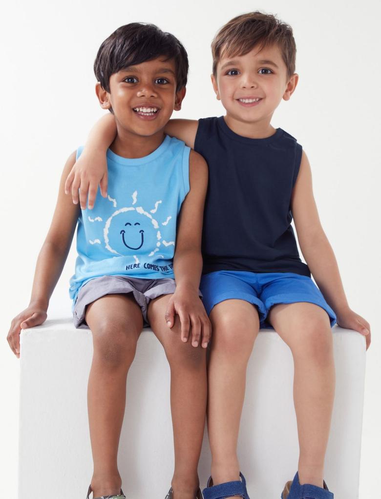 Erkek Çocuk Multi Renk Saf Pamuklu 2'li T-Shirt (2-7 Yaş)