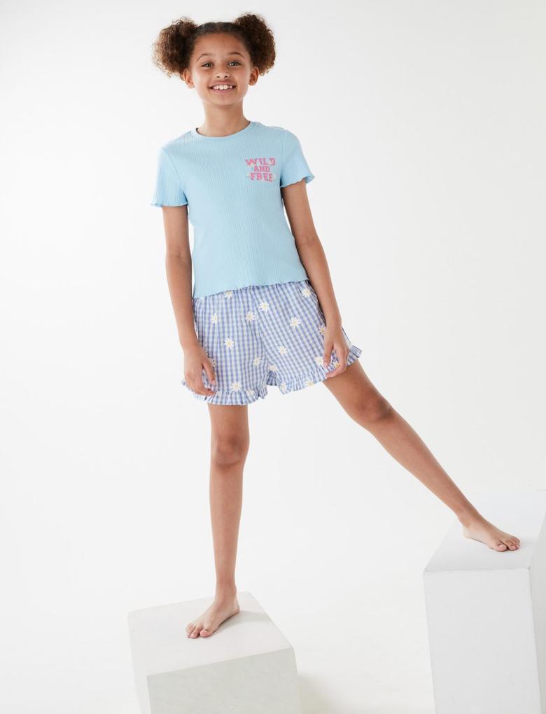 Çocuk Mavi Fırfır Detaylı Pijama Altı (6-16 Yaş)
