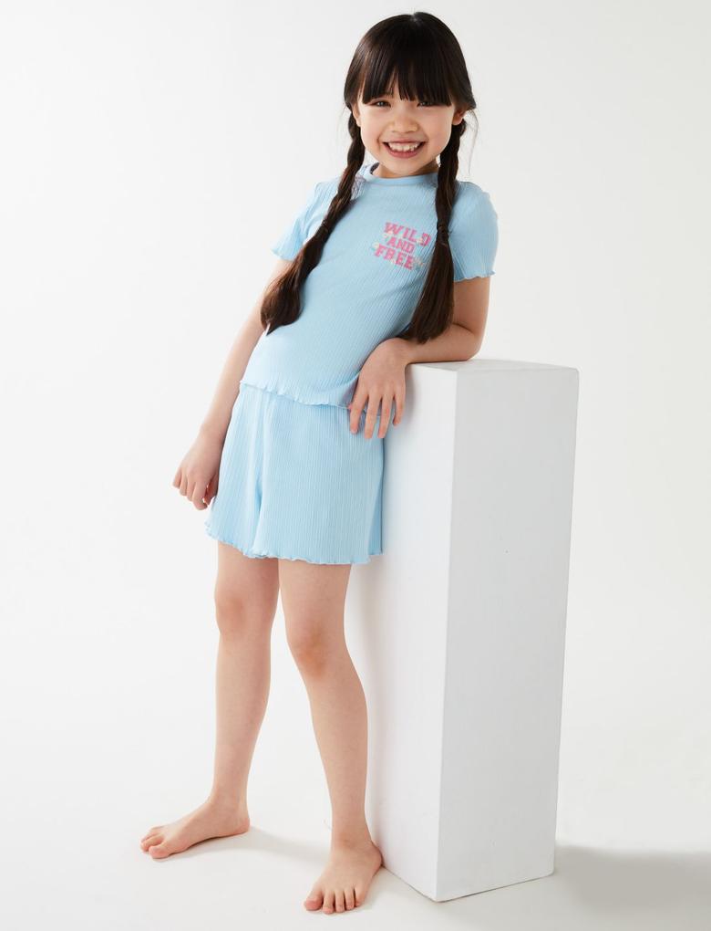 Çocuk Mavi Slogan Desenli Pijama Altı (6-16 Yaş)