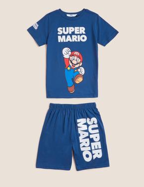 Çocuk Lacivert Saf Pamuklu Super Mario™ Pijama Takımı (4-16 Yaş)