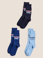 Erkek Mavi 3'lü Slogan Desenli Çorap Seti
