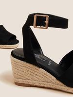 Kadın Siyah Hasır Detaylı Dolgu Topuklu Ayakkabı