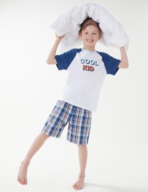 Çocuk Mavi Saf Pamuklu Kısa Kollu Pijama Takımı (1-16 Yaş)