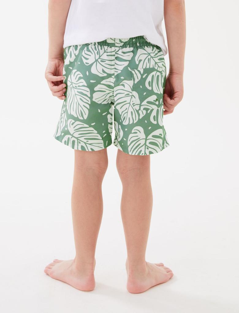 Erkek Çocuk Yeşil Palmiye Desenli Deniz Şortu (2-7 Yaş)