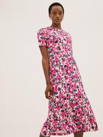 Kadın Pembe Kısa Kollu Midi Örme Elbise