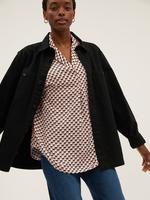 Kadın Pembe Geometrik Desenli Kısa Kollu Popover Bluz