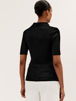Kadın Siyah Regular Fit Kısa Kollu Bluz