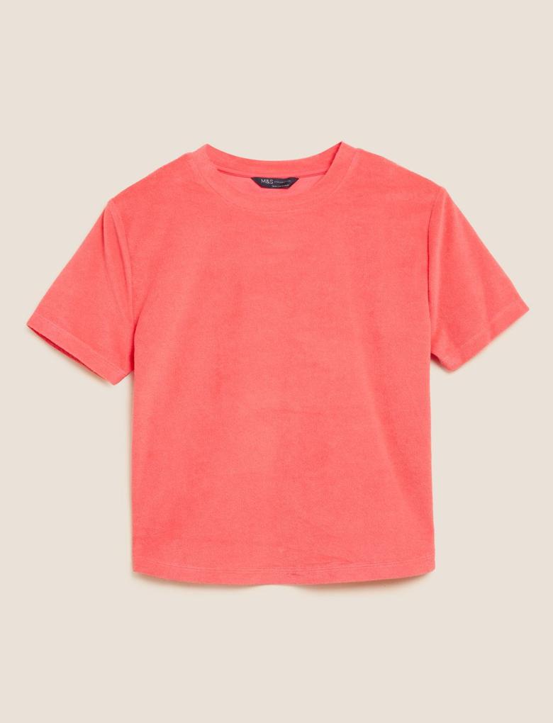 Kadın Pembe Kısa Kollu Havlu T-Shirt