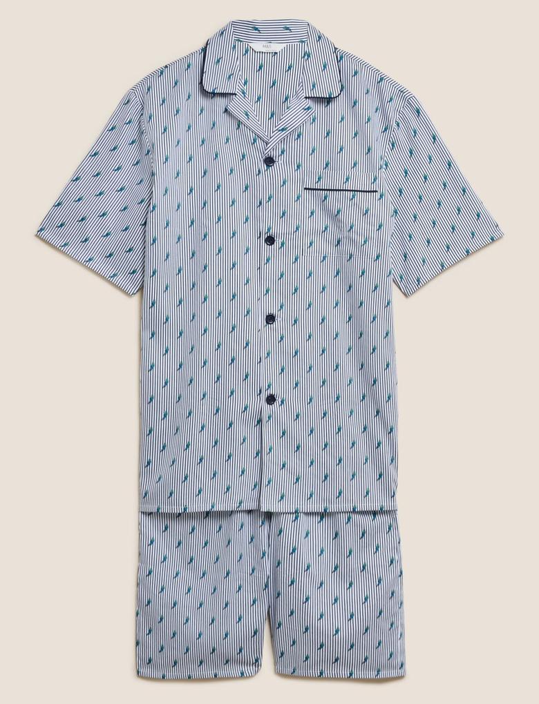Erkek Beyaz Saf Pamuklu Kısa Kollu Pijama Takımı