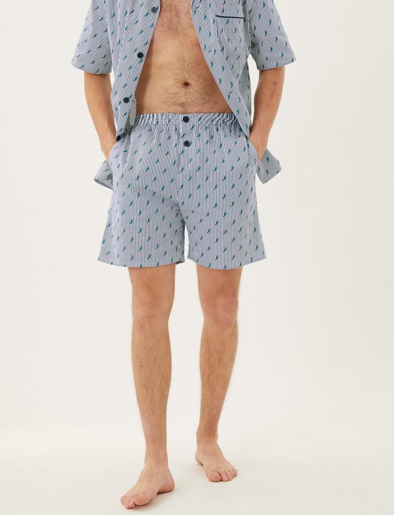 Erkek Beyaz Saf Pamuklu Kısa Kollu Pijama Takımı