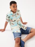 Erkek Çocuk Multi Renk Palmiye Desenli Kısa Kollu Keten Gömlek (6-16 Yaş)