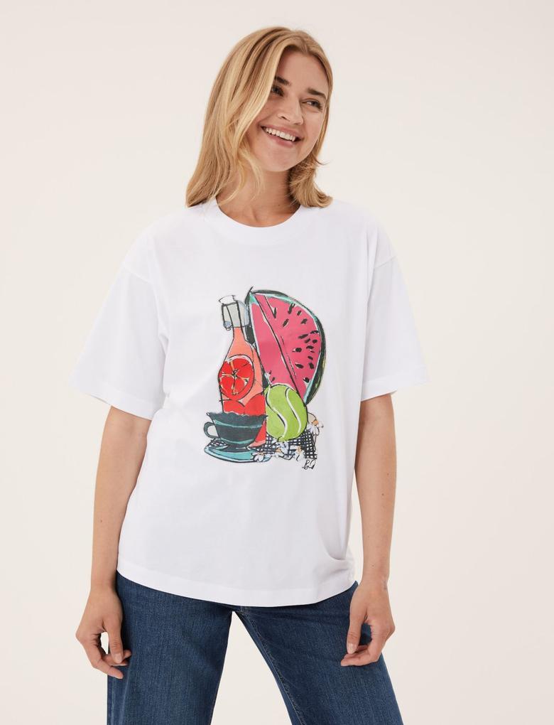 Kadın Lacivert Saf Pamuklu Kısa Kollu T-Shirt