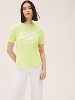Kadın Sarı Saf Pamuklu Slogan Detaylı T-Shirt