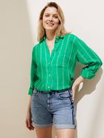 Kadın Yeşil Saf Keten Uzun Kollu Keten Gömlek