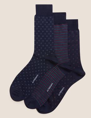 Erkek Lacivert 3'lü Desenli Çorap Seti