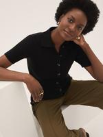 Kadın Siyah Fitil Detaylı Kısa Kollu Örme Bluz