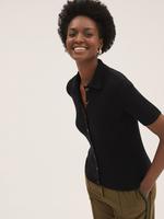 Kadın Siyah Fitil Detaylı Kısa Kollu Örme Bluz