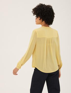 Kadın Sarı İşleme Detaylı Uzun Kollu Bluz