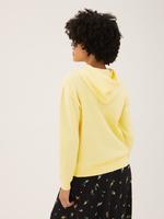 Kadın Sarı Slogan Desenli Kapüşonlu Sweatshirt