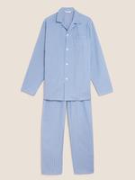 Erkek Mavi Uzun Kollu Çizgili Pijama Takımı