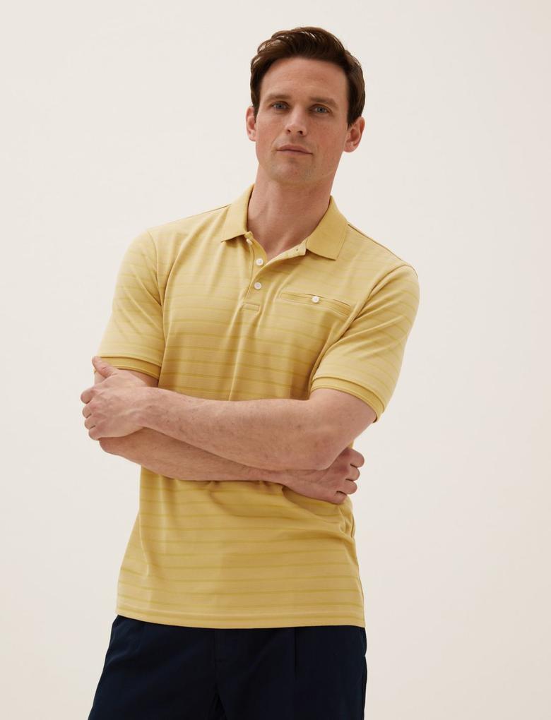 Erkek Sarı Çizgili Kısa Kollu Polo Yaka T-Shirt