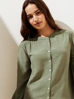 Kadın Yeşil Uzun Kollu Keten Bluz