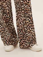Kadın Siyah Leopar Desenli Wide Leg Pantolon