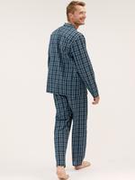 Erkek Mavi Ekose Desenli Uzun Kollu Pijama Takımı