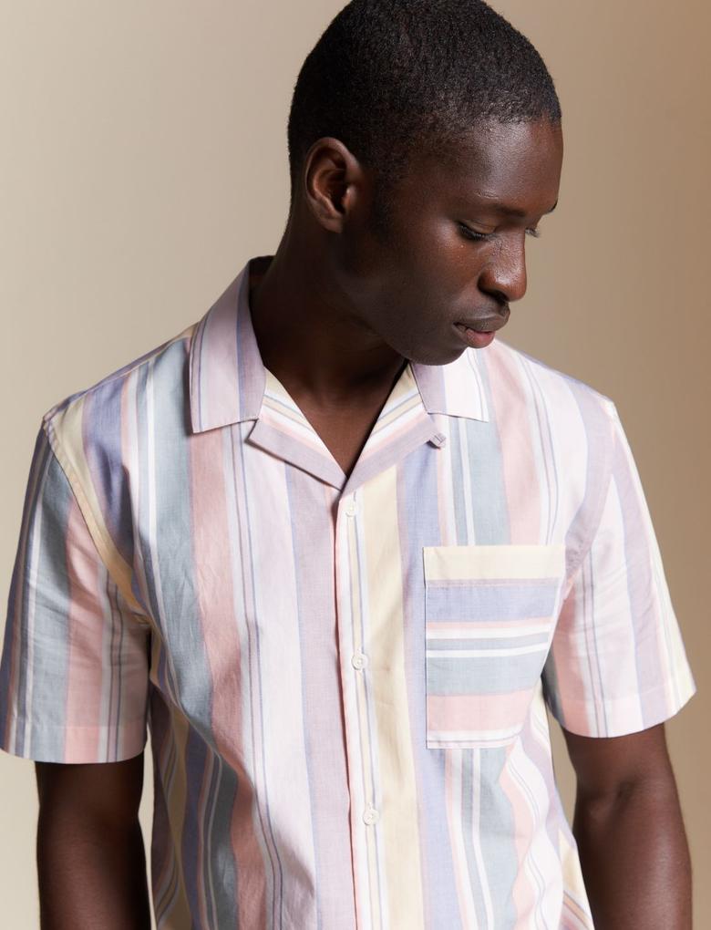 Erkek Multi Renk Saf Pamuklu Kısa Kollu Gömlek
