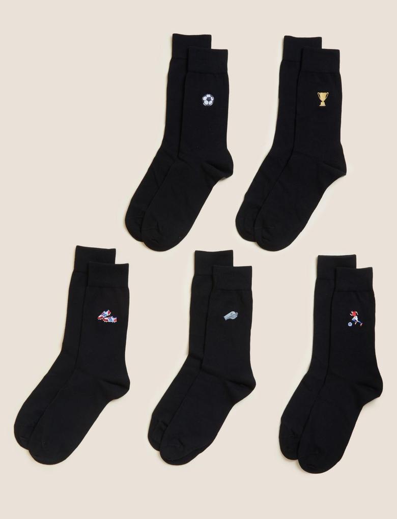 Erkek Siyah 5'li Cool & Fresh™ İşleme Detaylı Çorap Seti