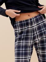Kadın Lacivert Saf Pamuklu Uzun Kollu Pijama Takımı