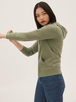 Kadın Yeşil Saf Pamuklu Fermuar Detaylı Sweatshirt
