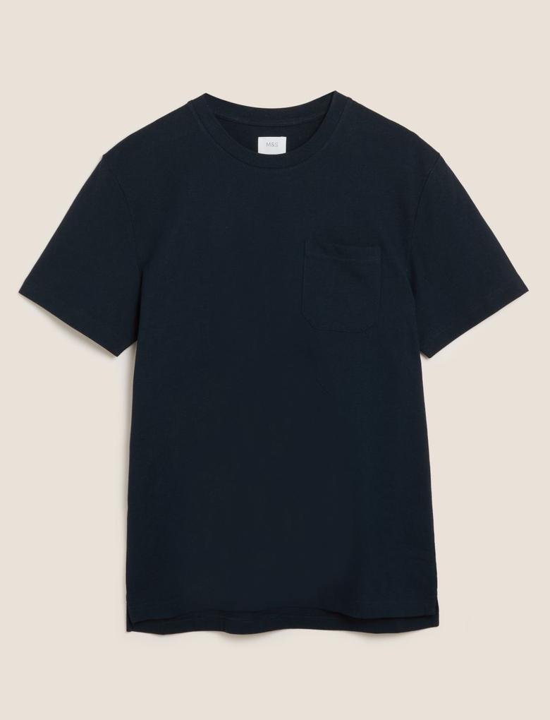 Erkek Lacivert Kısa Kollu Pamuklu T-Shirt