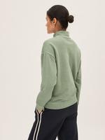 Kadın Yeşil Saf Pamuklu Fermuar Detaylı Sweatshirt