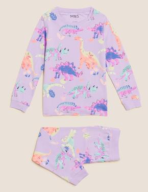 Çocuk Mor Dinozor Desenli Uzun Kollu Pijama Takımı (1-7 Yaş)