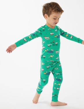 Yeşil Hayvan Desenli Uzun Kollu Pijama Takımı (1-7 Yaş) Marks And Spencer