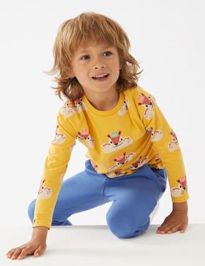 Erkek Çocuk Sarı Saf Pamuklu Uzun Kollu T-Shirt (2-7 Yaş)