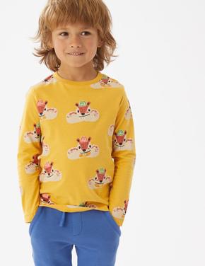 Erkek Çocuk Sarı Saf Pamuklu Uzun Kollu T-Shirt (2-7 Yaş)