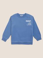 Kız Çocuk Mavi Yuvarlak Yaka NASA™ Sweatshirt (6-16 Yaş)