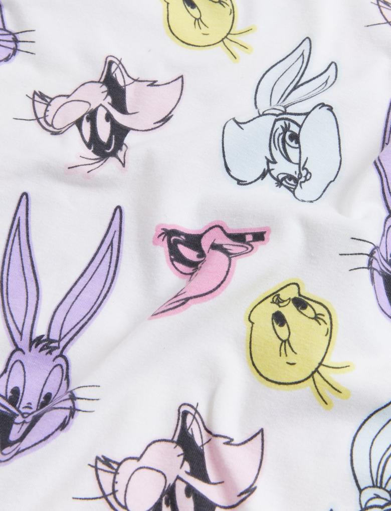 Çocuk Beyaz Looney Tunes™ Uzun Kollu Pijama Takımı (6-16 Yaş)