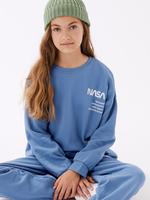 Kız Çocuk Mavi Yuvarlak Yaka NASA™ Sweatshirt (6-16 Yaş)