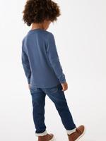 Erkek Çocuk Mavi Saf Pamuklu Uzun Kollu T-Shirt (2-7 Yaş)