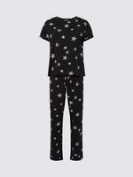 Kadın Siyah Saf Pamuklu Kısa Kollu Pijama Takımı