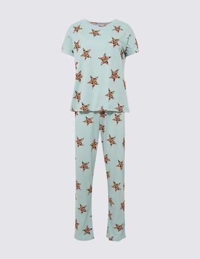 Kadın Yeşil Saf Pamuklu Kısa Kollu Pijama Takımı