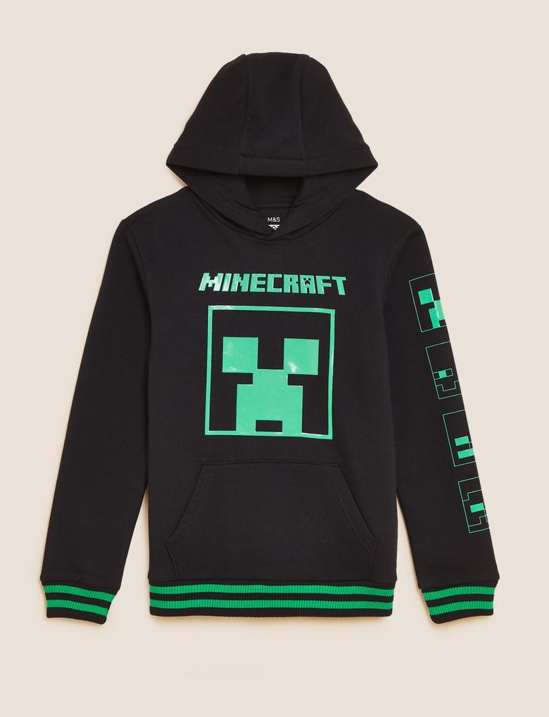 Erkek Çocuk Siyah Minecraft™ Kapüşonlu Sweatshirt