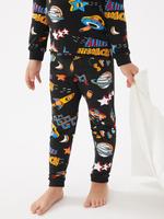 Çocuk Siyah Uzay Temalı Uzun Kollu Pijama Takımı (1-7 Yaş)