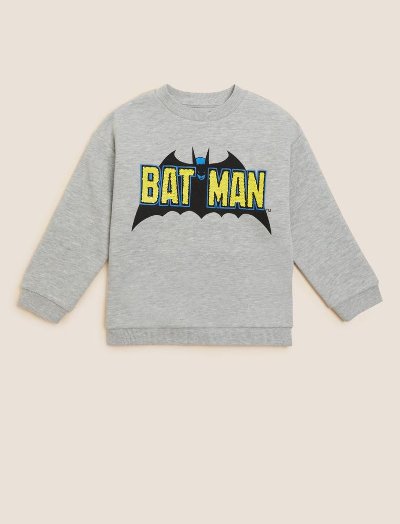 Erkek Çocuk Gri Batman™ Yuvarlak Yaka Sweatshirt (2-7 Yaş)