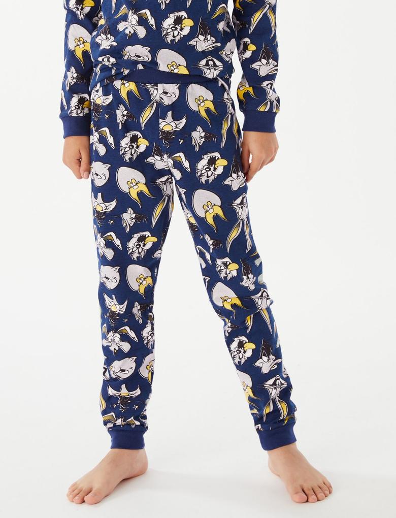 Çocuk Lacivert Looney Tunes™ Uzun Kollu Pijama Takımı (6-16 Yaş)