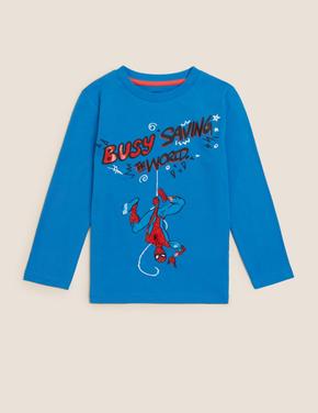 Erkek Çocuk Mavi Saf Pamuklu Spider-Man™ T-Shirt