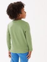Erkek Çocuk Yeşil Saf Pamuklu Uzun Kollu T-Shirt (2-7 Yaş)